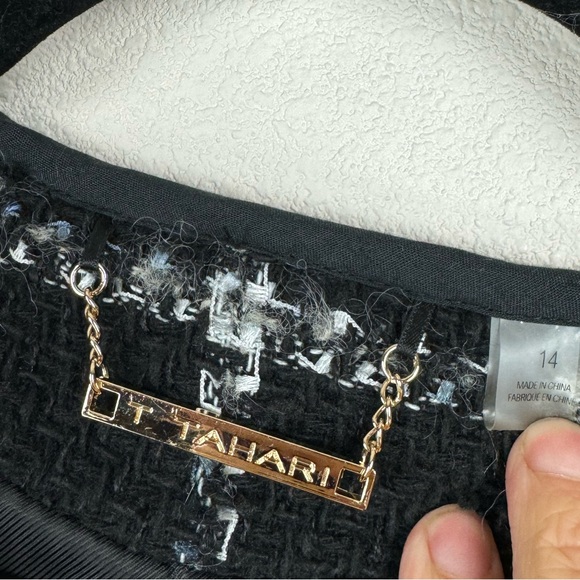 T Tahari Womens 14 Tweed Black Checkered Wool Blend Long - Picture 6 of 7